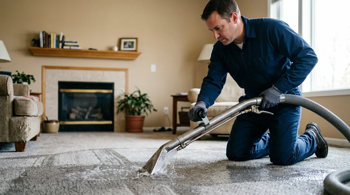 Water damage restoration technician working near Fortville, IN